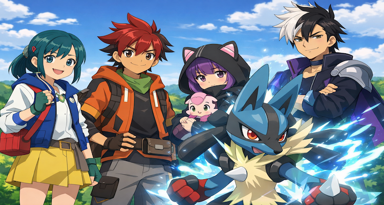 Liko and friends with Mega Lucario