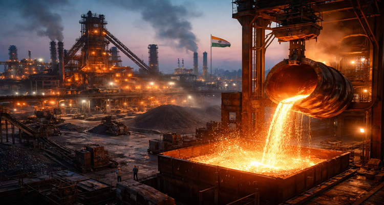 Molten steel pour at twilight