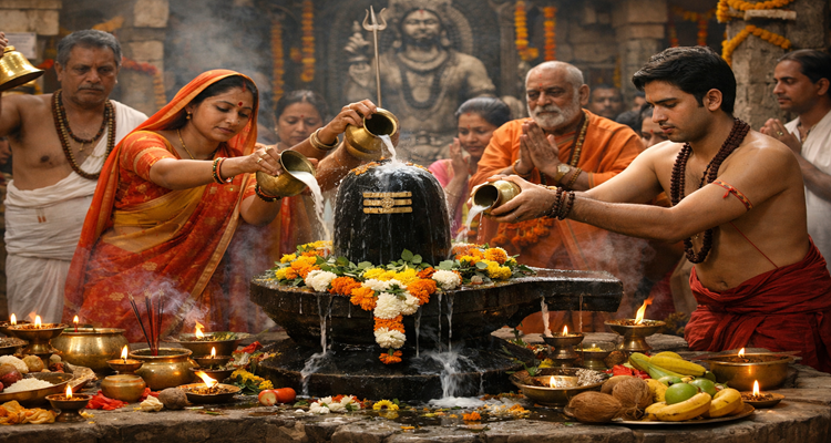 Sacred Shravan worship at the temple