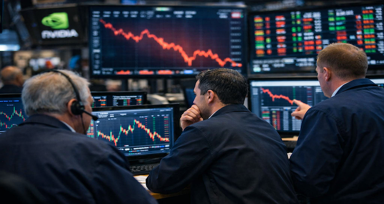 Stock traders analysing market trends