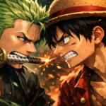 Zoro and Luffy face off intensely
