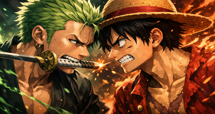 Zoro and Luffy face off intensely