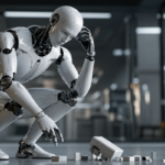 Contemplative robot in industrial lab