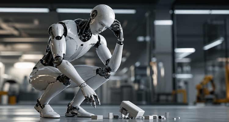 Contemplative robot in industrial lab