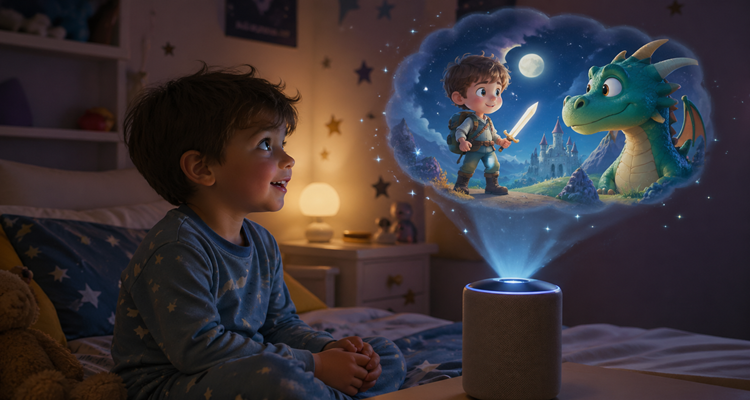 Magical bedtime adventure with a glowing projection