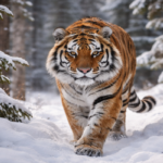 Majestic Amur tiger in snow forest