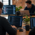 Modern coworking space with coding vibes