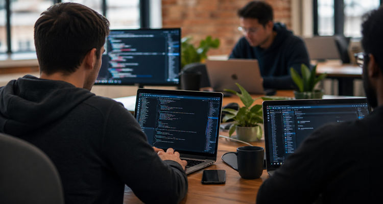 Modern coworking space with coding vibes