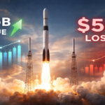 Rocket launch with financial data overlay