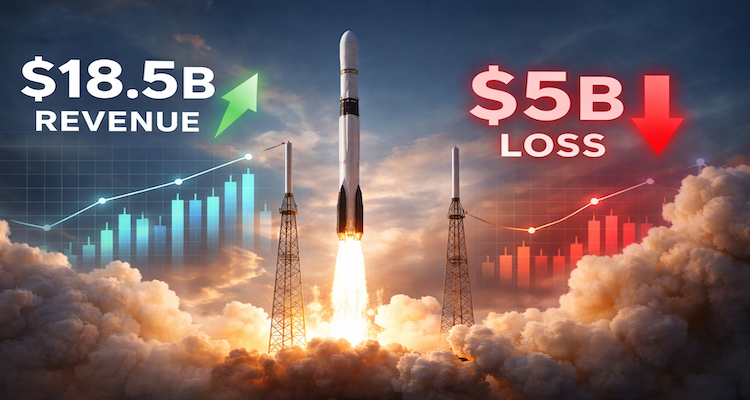 Rocket launch with financial data overlay