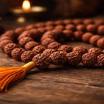 Rudraksha mala with saffron tassel