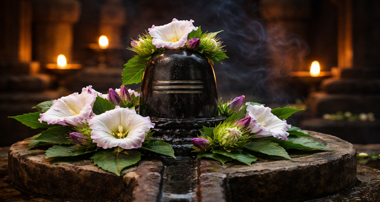 Shiva Lingam with Datura flowers