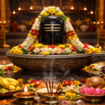 Shiva Lingam with offerings in temple