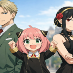 Spy x Family trio in cityscape