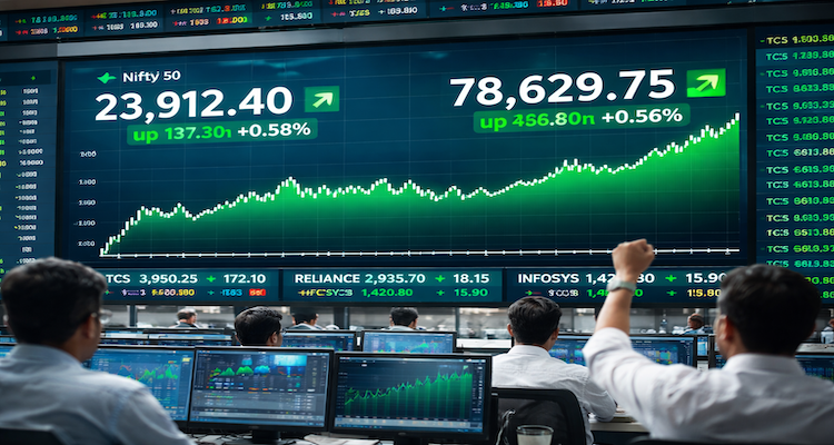 Stock market surge at trading floor