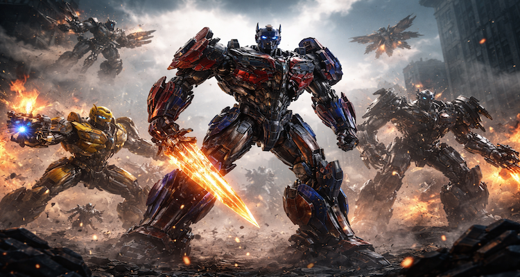 Transformers in urban battle chaos