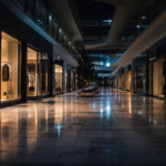 Empty mall corridor at night