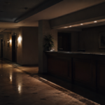 Quiet hotel lobby at night