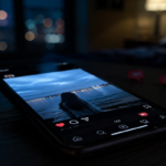 A glowing smartphone displaying a final social media post in a dark room with blurred notifications and an eerie atmosphere.