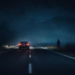Lonely road and mysterious figure