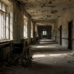 Abandoned hospital corridor in decay