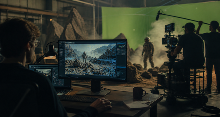 Behind the scenes of a film shoot