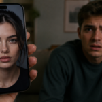 Concerned reaction over phone screen portrait