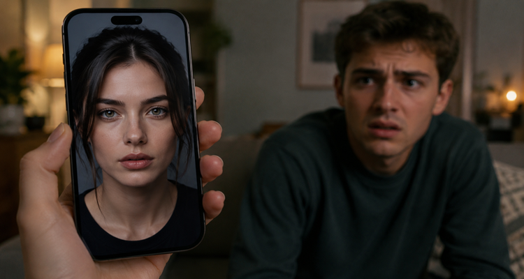 Concerned reaction over phone screen portrait