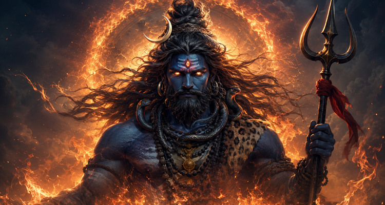 Divine warrior with fiery trident