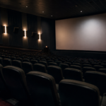 Empty theater with blank screen