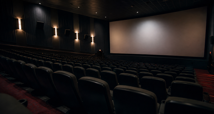 Empty theater with blank screen