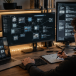 Focused workspace with dark interfaces