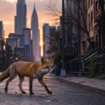 Fox crossing the quiet city street