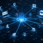 Futuristic digital network and icons