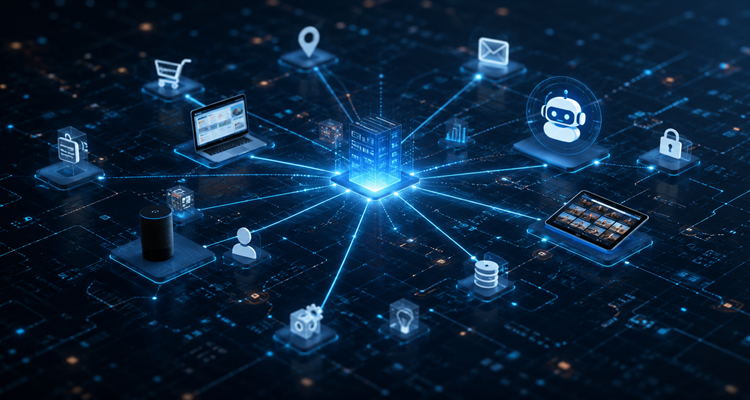 Futuristic digital network and icons