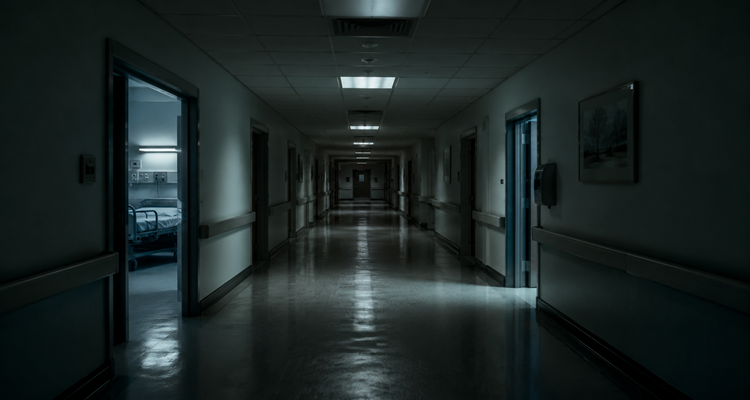 Empty hospital corridor in soft light