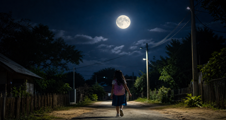 Moonlit walk down a quiet road