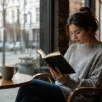 Quiet reading by the café window