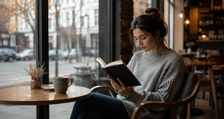 Quiet reading by the café window