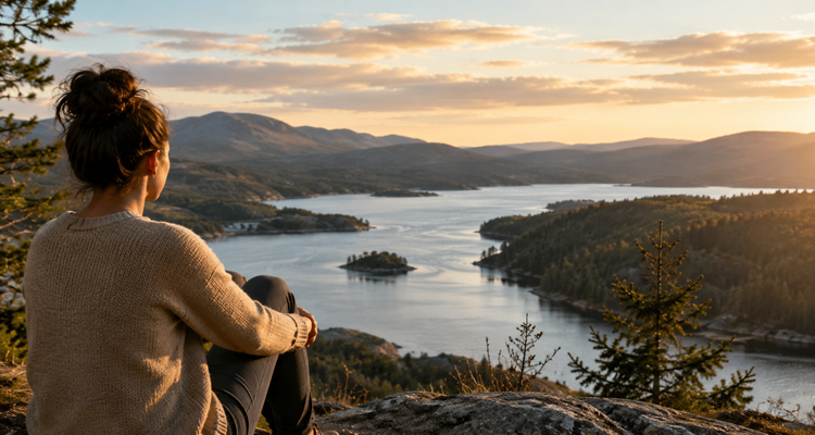 Golden-hour contemplation by the lake