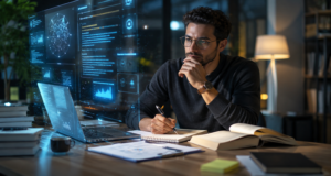 Focused work in a futuristic office