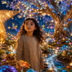 Magical garden under a starry sky