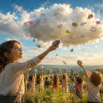 Children reaching for a magical cloud