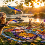 Whimsical nature celebration at sunset