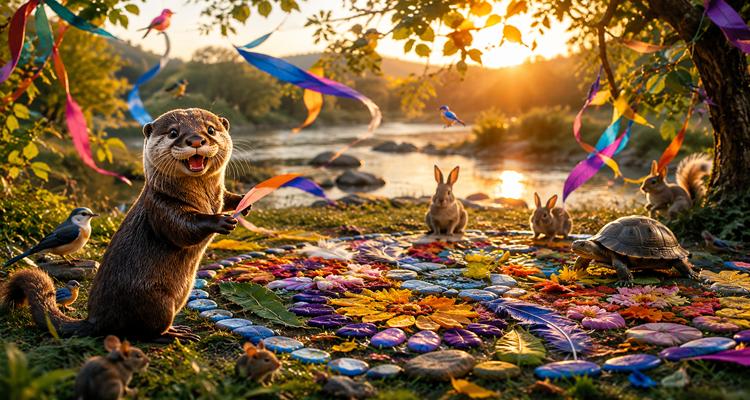Whimsical nature celebration at sunset