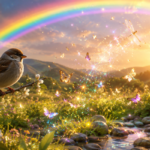 Magical golden hour meadow with butterflies