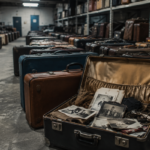 Forgotten luggage in a dim warehouse