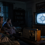Late-night TV watch in vintage living room