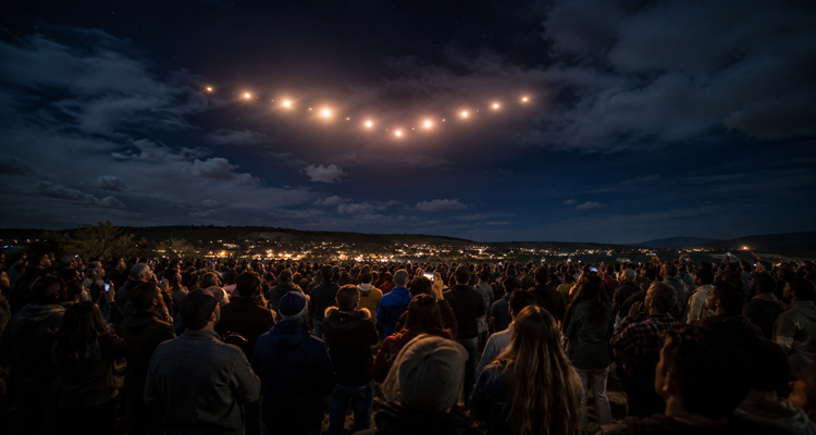 Aerial light display at night