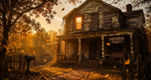 An old abandoned house on a quiet street, overgrown with ivy, evoking a sense of memory and loss.